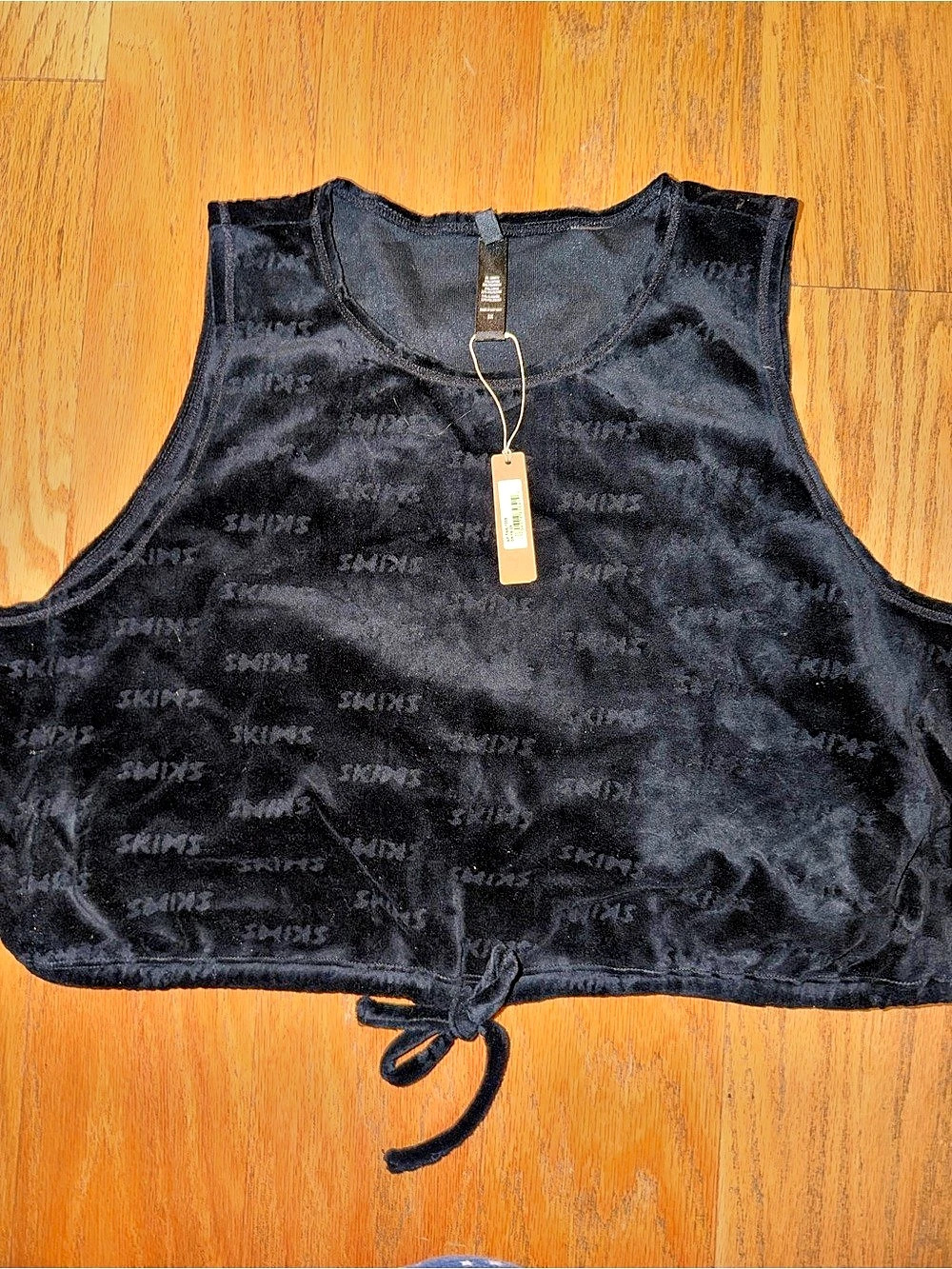 SKIMS Logo Velour Tie Tank Top Black 3X